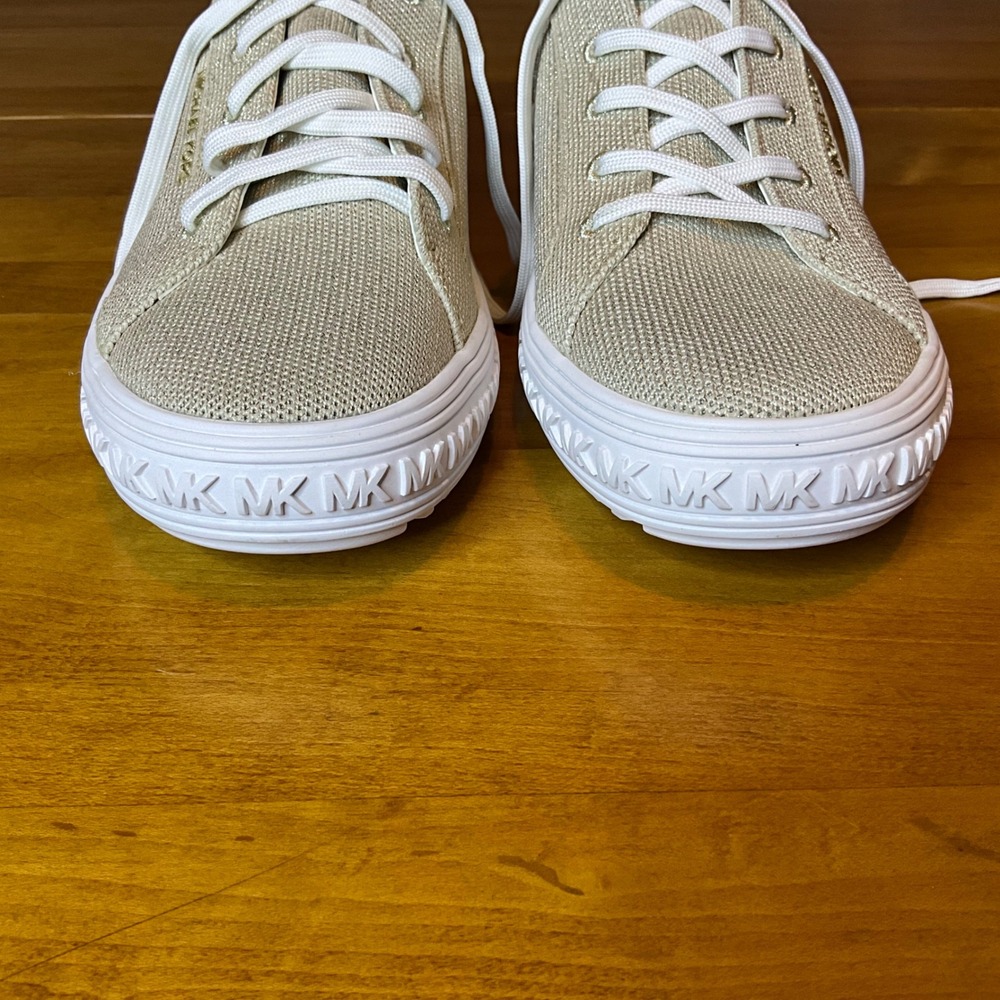Michael Kors Women Beige Gold Metallic Lace Up Low Top‎ Sneakers Shoes SZ 11 New - Picture 2 of 10